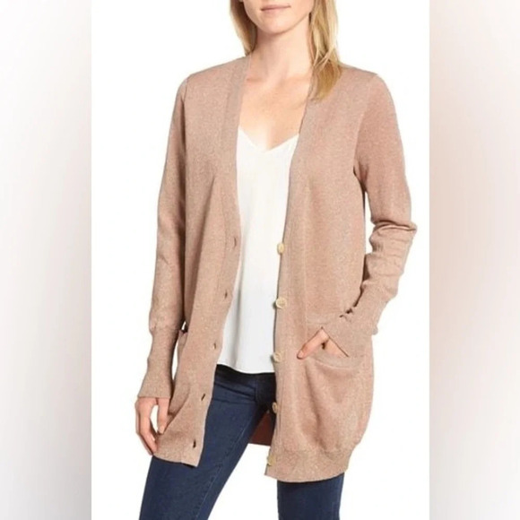 J. Crew Collection Long Cardigan Double Knit Lurex Pink Size Small  $128 J8223 - Picture 3 of 16